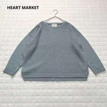 [하트마켓] 니트 스웨터 긴팔 무지 슬릿 색스 블루