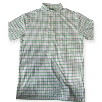 FJ 피케 셔츠 M 사이즈 그린과 화이트 체크 무늬
