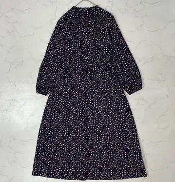 네이비 컬러풀 무늬 긴팔 셔츠 원피스