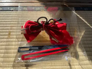 빨간색 일본 정통의상 소품 헤어콤 머리 장식 세트