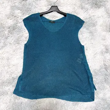 컴시즘 11호 니트 베스트 린넨 100% 터콰이즈 블루 출퇴근 린넨