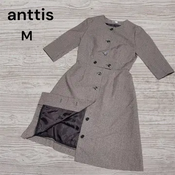 anttis 체크 무늬 롱 코트 M 노카라 고급 세련된 가을/겨울