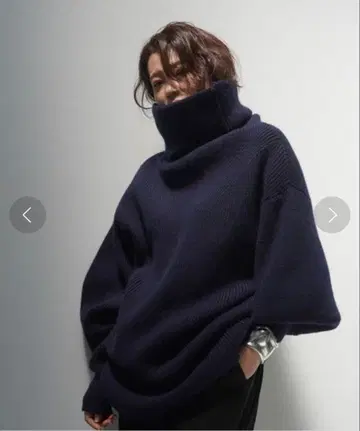 ETRETOKYO 와이드 칼라 터틀 니트 오버 사이즈 네이비