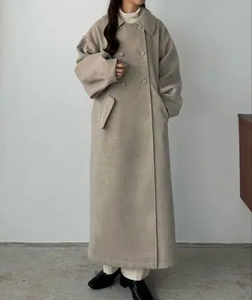 [ 미사용 새상품 ] 베이지 더블 브레스트 롱 코트