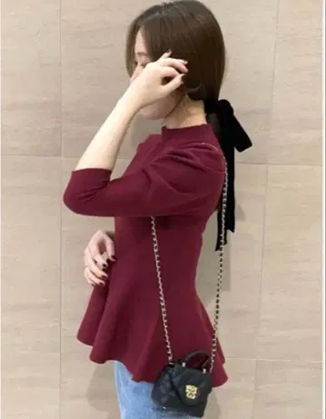 SNIDEL Sustainable 페플럼 니트 풀오버 보르도 빨간색