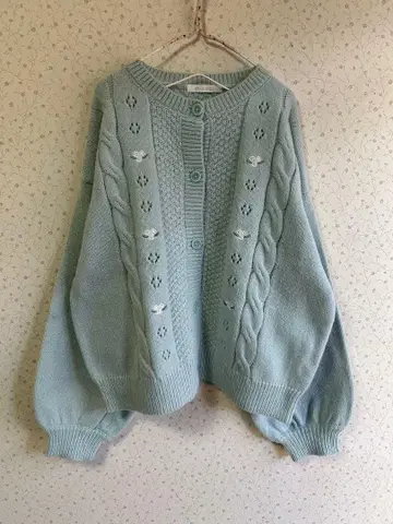 새상품 사만사 모스모스 에카 소포 꽃 자수 가디건 민트