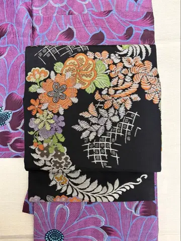 나고야 오비 블랙 빈티지 레트로 꽃 s2512181