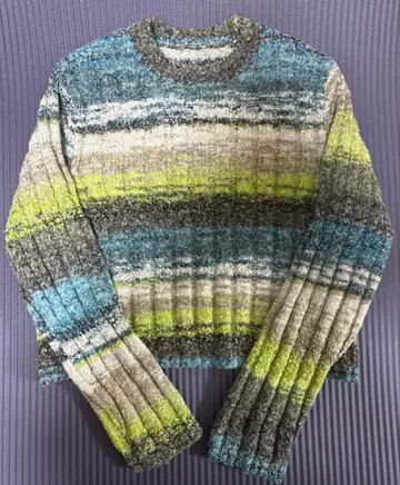 Ray BEAMS 카스리 보더 크루넥 니트 로얄 블루