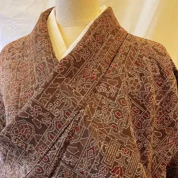 약간 이국적인 추상 무늬 코몬 교육용 실 부착 미사용품 이중 기모노