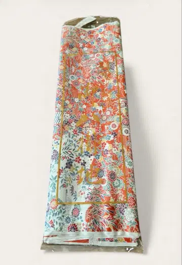 오렌지 계열 꽃무늬 코몬 원단 블렌딩 염색 오하카케지 새상품