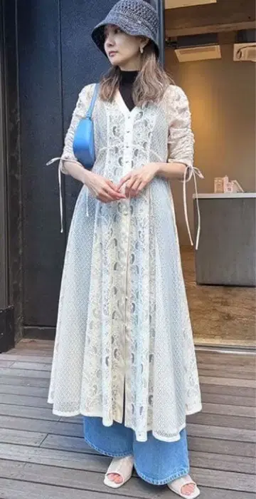 미사용 새상품 패널 레이스 롱 원피스