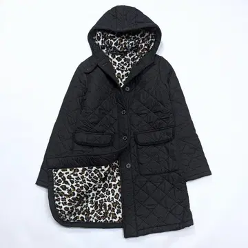 [ 새상품급 ] 매킨토시 퀼팅 코트 레오파드 36 블랙 후드 부착