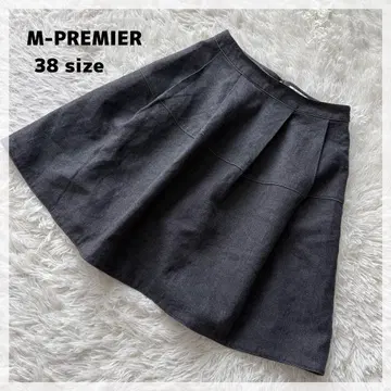 [엠프리미어] 울 100% 플레어 스커트 38 차콜 그레이 경사