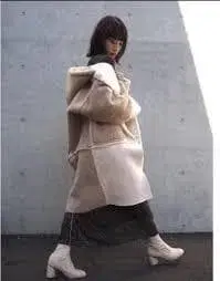 새상품급 lumier 뤼미에 무스탕 보아 더플 코트 M 더피