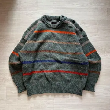 스코틀랜드제 셰틀랜드 울 보더 니트 싸개 버튼