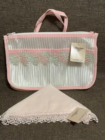 새상품 근택 레이스 메쉬 파우치 백 인 백 타월 손수건 세트