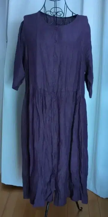 퍼플 계열 셔츠 원피스 7부 소매