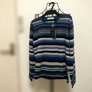 택 포함 새상품, 백화점, 캐시미어 파랑 스트라이프 긴팔 니트, 부드러움