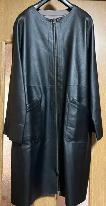 후지코 블랙 가죽 코트 리버서블 롱 기장 7호