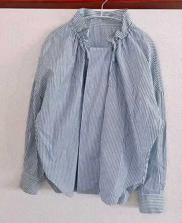 MACPHEE 맥피 코튼 브로드 프릴 칼라 블라우스 스트라이프