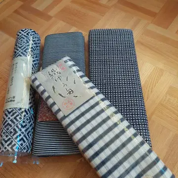 실크 100% 유카타 옷감 네이비 계열 기하학 패턴