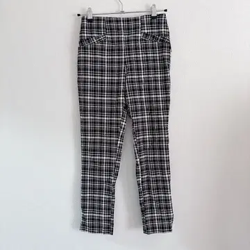 체크 무늬 슬림핏 캐주얼 팬츠 얇은 소재 페이크 포켓