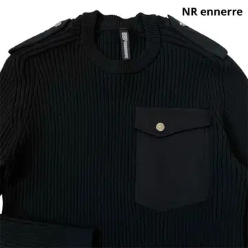 NR ennerre 밀리터리 리브 니트 이소재 절개 남성용 블랙 50