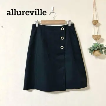 allureville 알아바일 골드 버튼 랩스커트 블랙 일본제 2