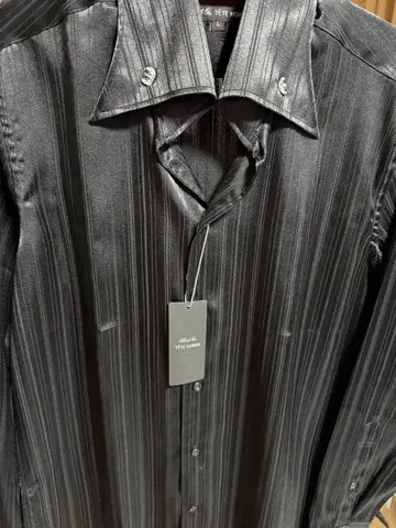 TETE HOMME 블랙 스트라이프 긴팔 셔츠 6(L)