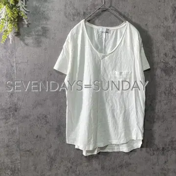 세븐데이즈선데이 깊은 U 오벌넥 반팔 티셔츠 가슴 포켓 코튼