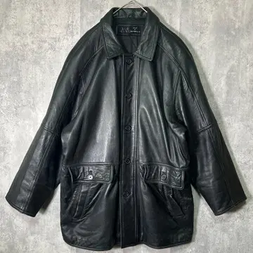 최고급 양가죽 레더 카 코트 블랙 충전솜 XL 어깨 패드 없음