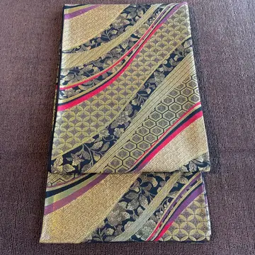 후쿠로 오비 골드 컬러 육통 순수 실크