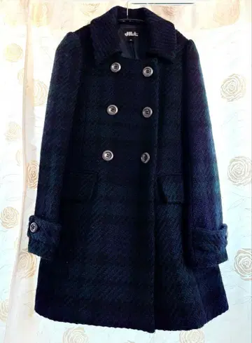 질스튜어트 네이비 x 그린 타탄 체크 패턴 코트