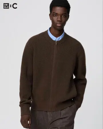 UNIQLO C 크루넥 풀 집업 가디건 브라운 L 새상품