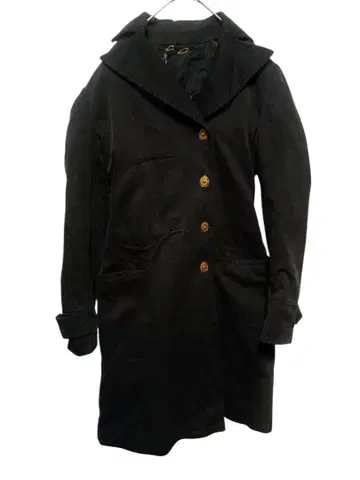 90s 롱 코트 블랙 진 원단 빈티지 체인 스티치