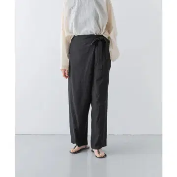 [ 완판 컬러 ] 카구레 코튼 린넨 랩 팬츠 블랙