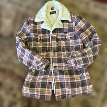 레어 Wrangler 나노 유니버스 콜라보 보아 카라 부착 체크 자켓