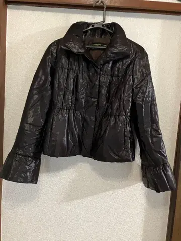 샤이니 퍼플 플레어 슬리브 숏 기장 다운 자켓