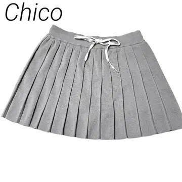 Chico 프리 사이즈 그레이 니트 허리 리본 플리츠 스커트
