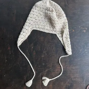 베이지 레이스 니트 모자 끈 포함 베이비 알파카