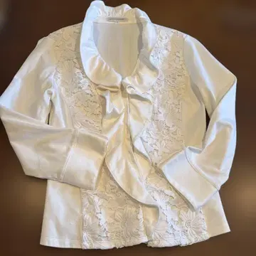 화이트 레이스 장식 7부 소매 상의