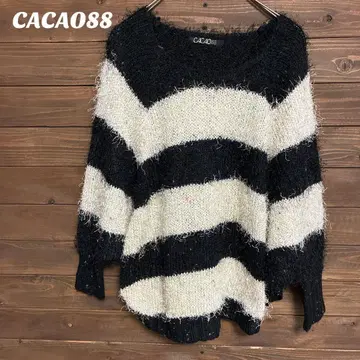[ CACA088 ] 블랙 화이트 보더 니트 복슬복슬 가슴 너비 넓음 F