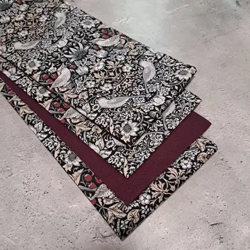 반폭 오비 장척 윌리엄 모리스 딸기 도둑 모노톤 x 일본산 코튼 린넨