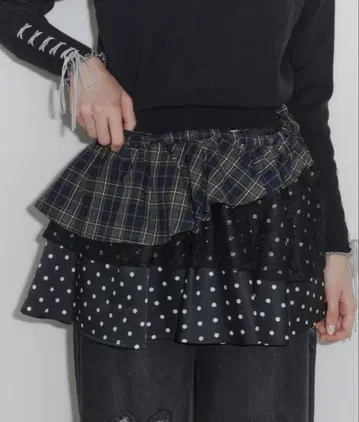 idem 멀티웨이 랩 스커트 도트 체크 레이어드
