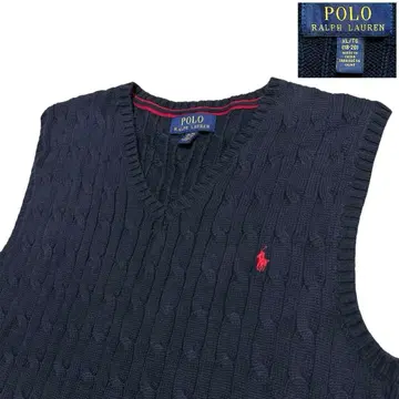 [ 하자품 ] 랄프 로렌 케이블 니트 코튼 니트 베스트