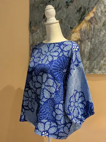 순수 실크 총 시보리 후리소데 기모노 리메이크 풀오버 튜닉 블라우스