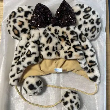 레오파드 무늬 미키풍 모자 스팽글 리본 포함