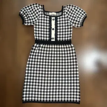 트란테안 손 드 모드 깅엄 자카드 니트 원피스 36 중고품