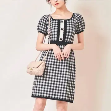 트란테안 손 드 모드 깅엄 자카드 니트 원피스 36 중고품