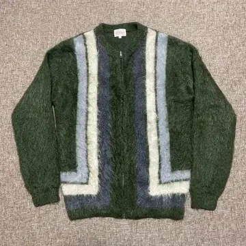 BEAMS 그린 계열 스트라이프 가디건 M